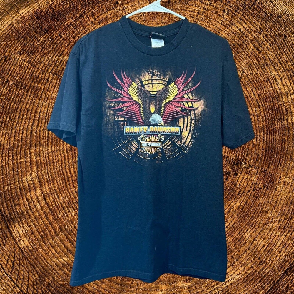 Harley Davidson Men’s T-Shirt Size Large Greenville, SC Harley Eagle 2014 Black